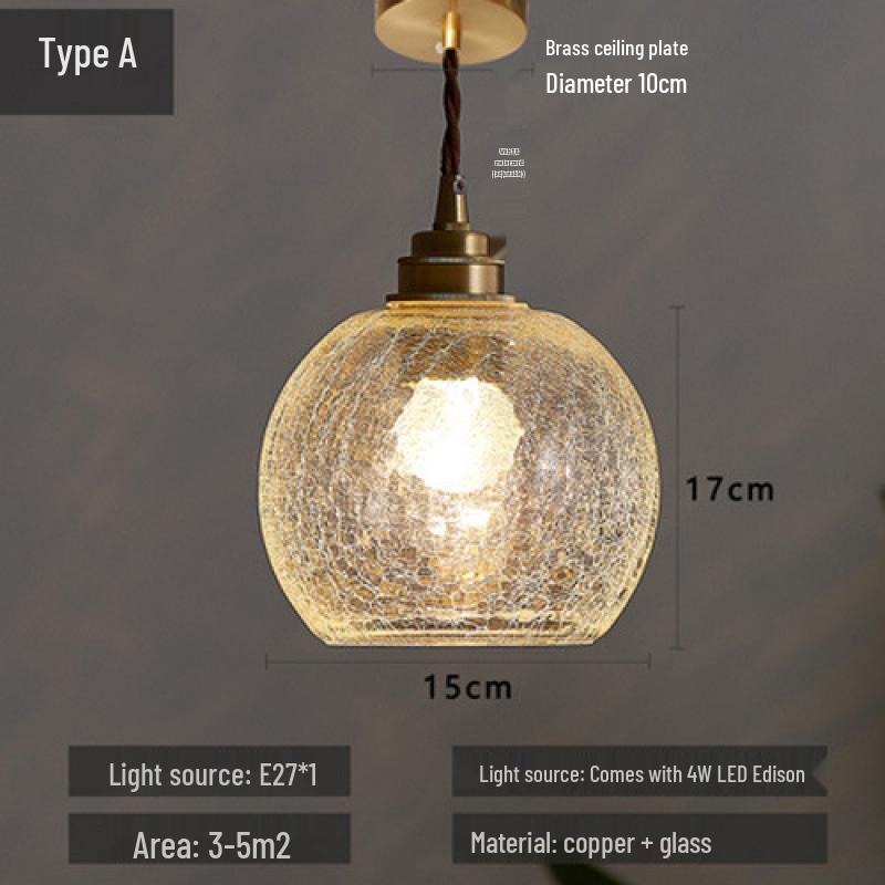 Nordic Minimalist Brass and Glass Pendant Light for Bedroom, Bedside, and Restaurant Ambience