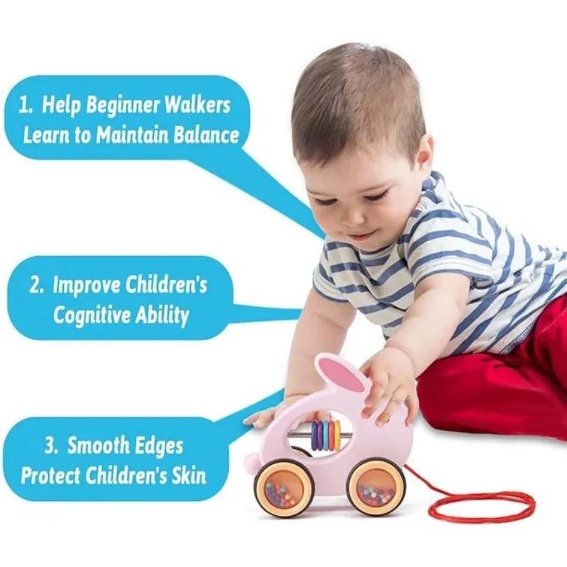 Cartoon Tiere Schieben Ziehen Spielzeug Baby Ziehspielzeug Laufspielzeug mit Schnur Kinder Pädagogisches Ziehspielzeug Geschenk für Kleinkinder Kind