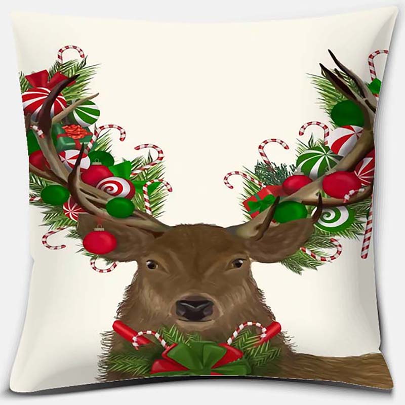 Christmas Deer Pattern Pillowcase Square Pillowcase Home Office Decoration Pillowcase
