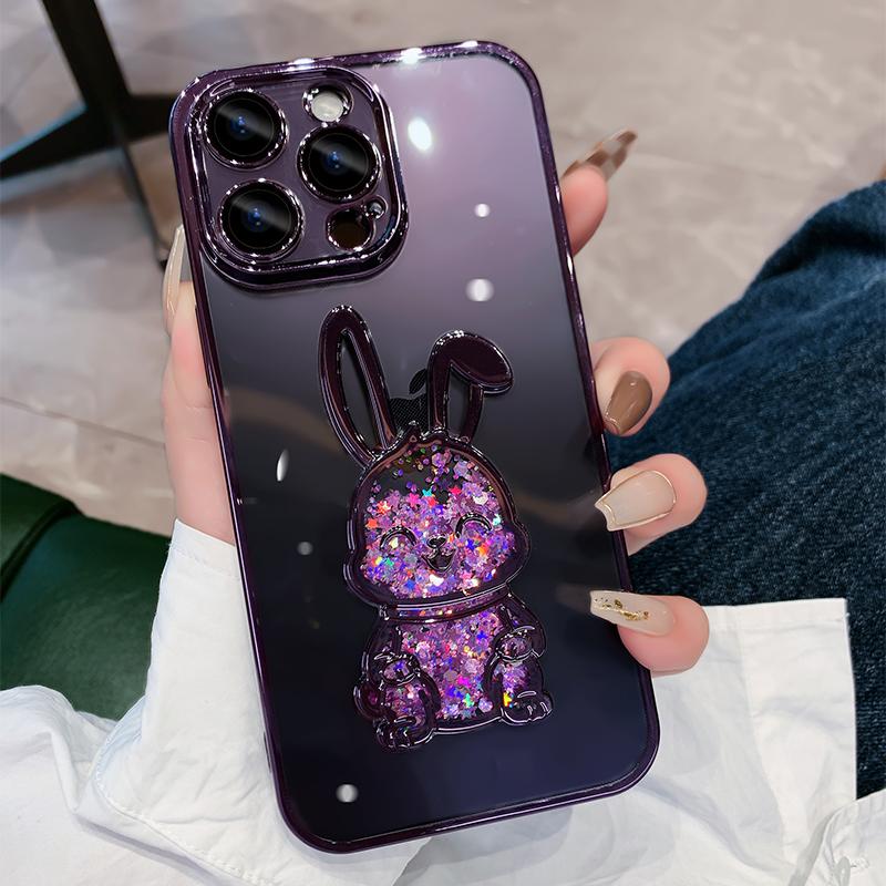 

Чехол с блестками Cute Rabbit Quicksand для iPhone 14 Pro Max 13 12 11 15 X Xr Xs 8 7 Plus Bear Transparent Camera Protector Cover