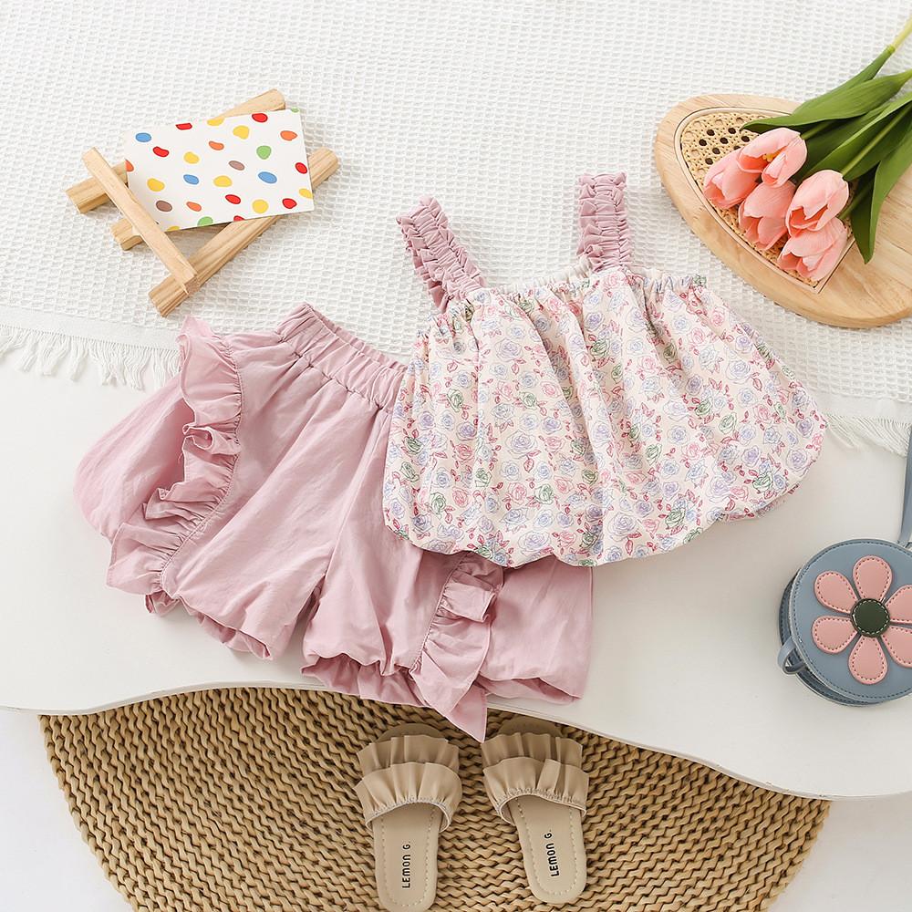 

Cute And Comfy Baby Girl Summer Outfit With Pink Floral Design And Shorts StyleF