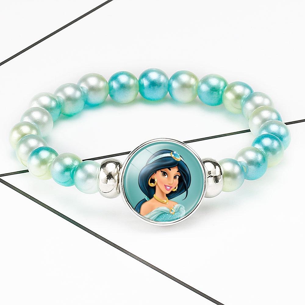 Princess Series Bracelet For Children Creative Cartoon Image Rainbow Beads Adjustable Wristband