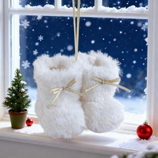 Christmas Boot Ornament Fuzzy Shoes Christmas Tree Hanging Ornaments Soft Plush Winter Boots Pendant for Home Office Decor