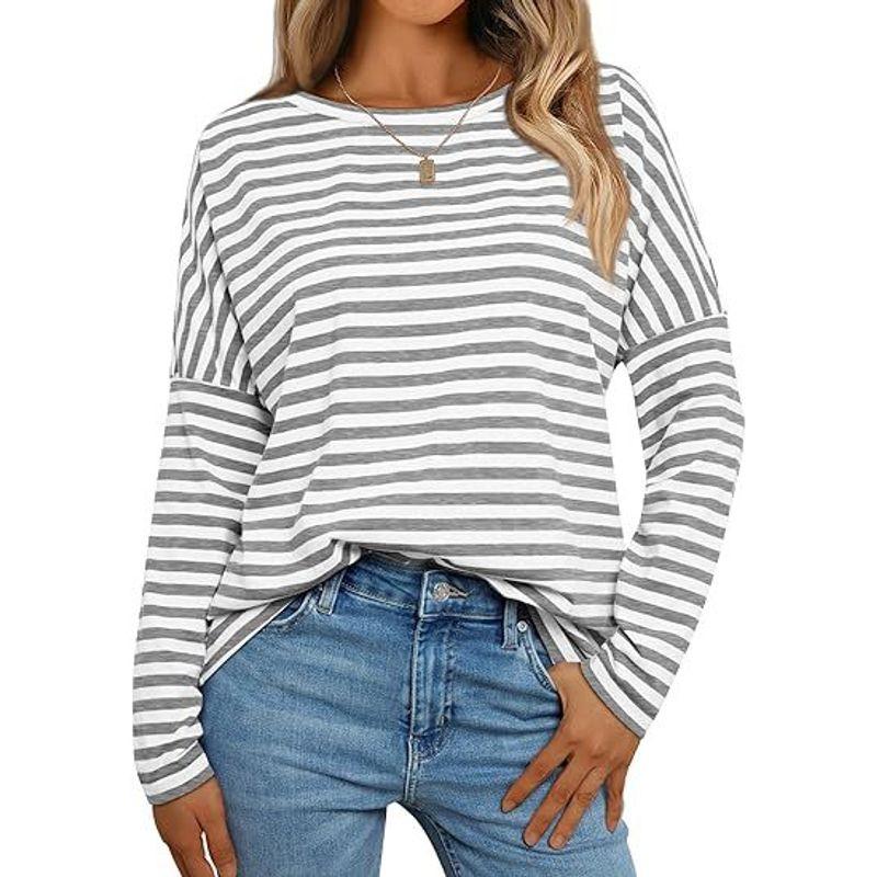 Striped Sweatshirt and round-Neck T-shirt Stripes Long Sleeves Sweatshirt Crew Neck T-shirt