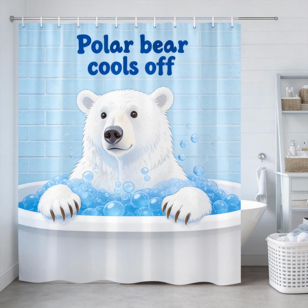 Bear Gets Wet Shower Curtain 1Pc – Realistic Black Bear In Bathtub With Bubbles, Funny Wildlife Bath Curtain For Men And Home