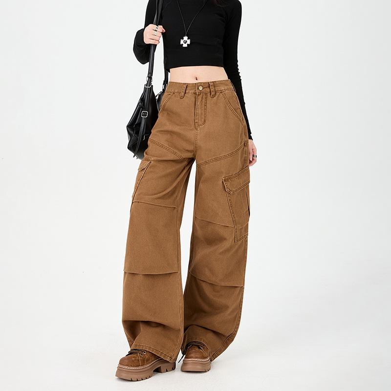 Trendy Women's Wide-Leg Casual Jeans with Patch Pockets & Pleats