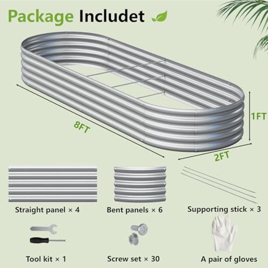 2PCS 8x2x1ft Galvanized Metal Raised Garden Bed Kit Outdoor Planter Box for Vegetables Flowers Herbs Durable Rust-Resistant Pat