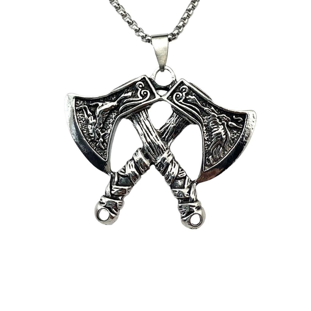 Warrior Rune Tomahawk Pendant Necklace Titanium Steel Sweater Chain