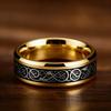 Celtic Black Carbon Fiber Rings,  Gold Color Men Stainless Steel Dragon Rings, Men Wedding Band Jewelry