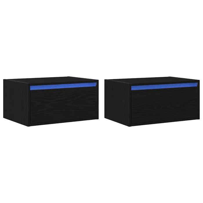 VidaXL Wall-mounted Bedside Tables with LED Lights 2 Pcs Black Oak, Cabinet, Side Table, Bed Cabinet, Cabinet of 860214