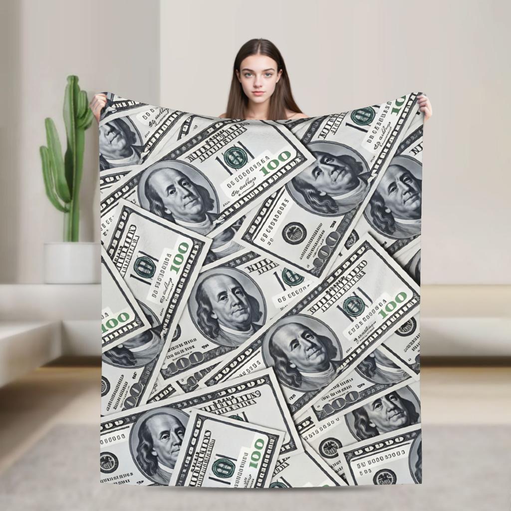 One Hundred Dollar Bills Warm Soft Blanket Funny Travel Office Throw Blanket Couch Chair Flannel Bedspread Sofa Bed Cover