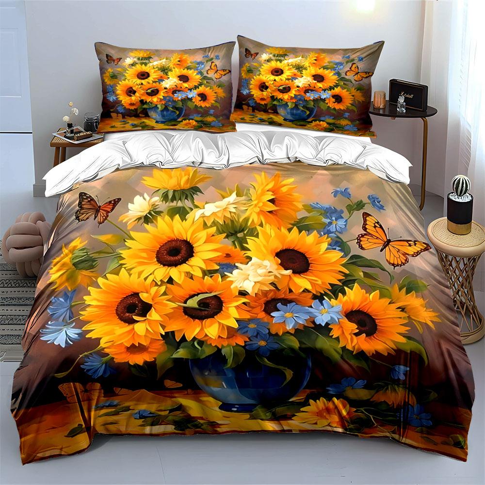 Sunflower-Themed Art For Home Decoration Exquisite Three-Piece Bedding Set Gift For Kids And Adults