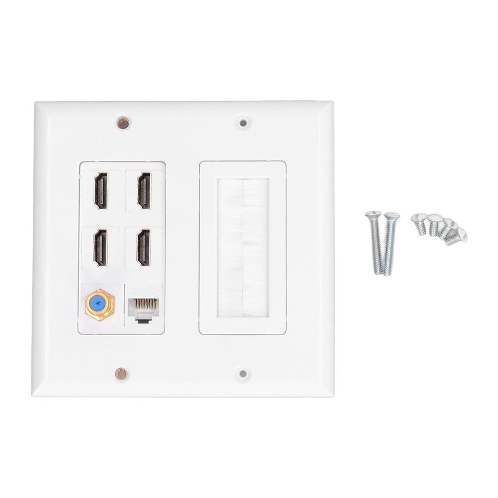 6 Port Wall Plate 4 HD Multimedia Interface 1 Cat 6 Coaxial 1 TV F Head Jack Outlet Mount Faceplate