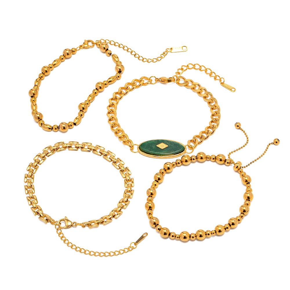European & American Ethnic-Style African Jade Titanium Steel Bracelet - Retro, Luxury, Non-Fading, Niche Design