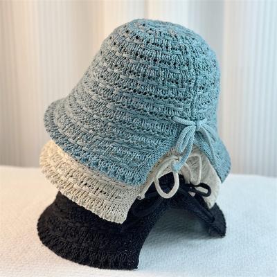 Back Split Bow Bucket Hat Breathable Hat Women's New Spring and Summer Knitted Bucket Hat
