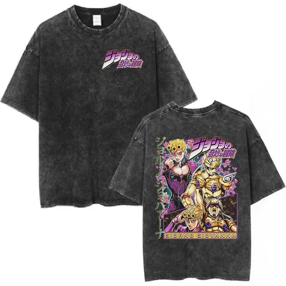 

Винтажные стираные аниме-футболки JoJo s Bizarre Adventure Золотой Ветер с графическим принтом Мужские Женские Модные Повседневные Оверсайз Футболки S