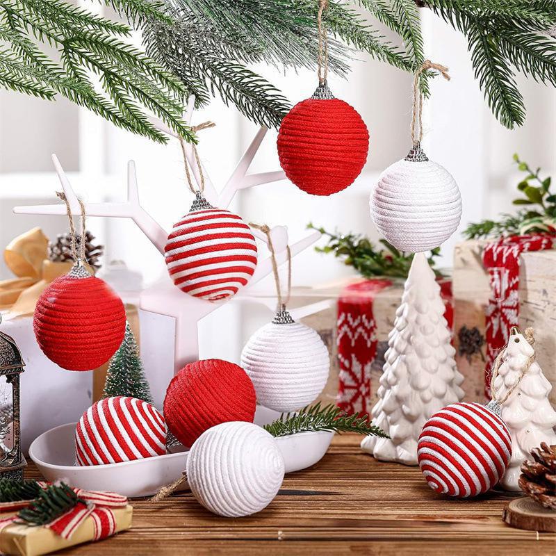 9PC/Set Foam Window Decoration Linen Rope Xmas Tree Christmas Ball Ornaments Home Decor Hanging Decorations Farmhouse