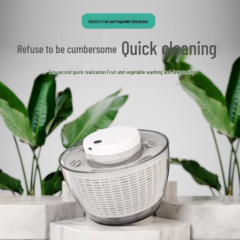 Electric Vegetable and Fruit Salad Spinner Dryer with Drain Basket White 4.75L