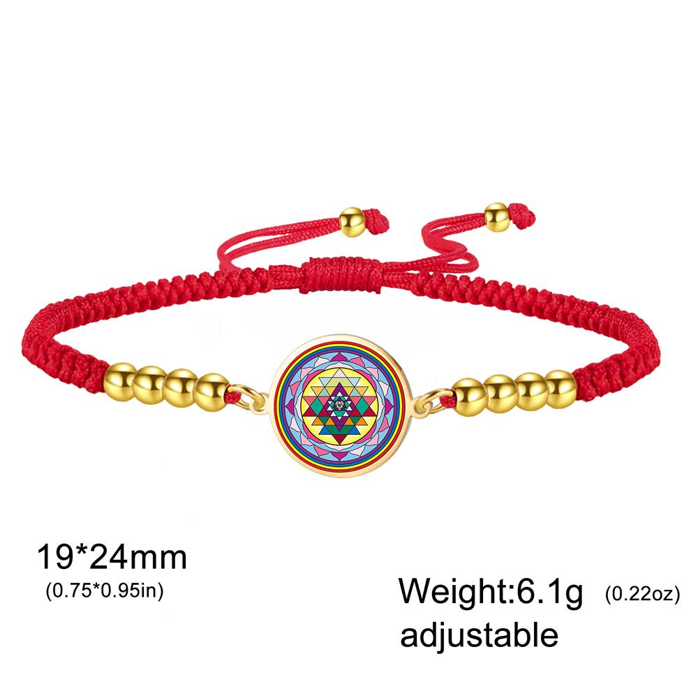 Dawapara Sri Yantra Bracelet Adjustable Braided Rope Sacred Geometry Mandala Chakra Spiritual Jewelry Stainless Steel