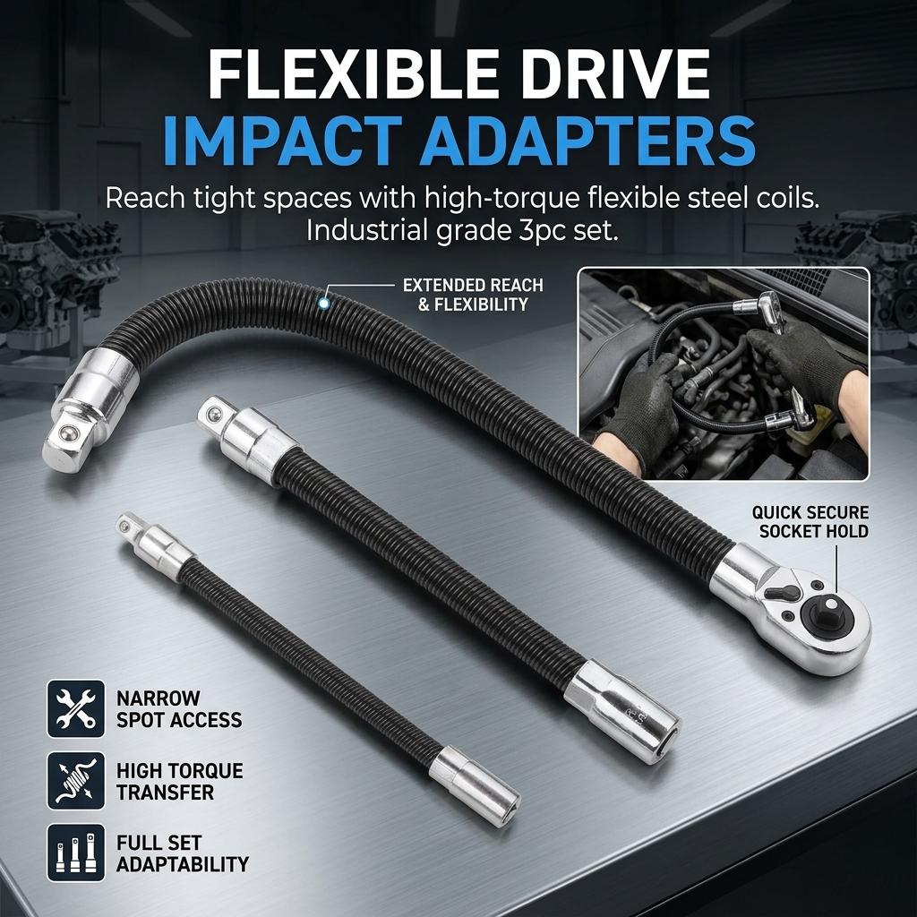 Flexible Socket Extension Bar Set 1/4 3/8 1/2 Inch Shaft Drive Bar Adapter Impact Extender Flexible Socket Extension Rod Bar