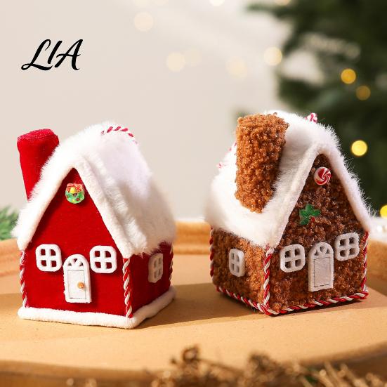 Seasonal Home Festive Accent Plush Christmas House Hanging Ornament, Fabric Gingerbread Cabin Pendant with Tiered Tray Display Figurine Rope,