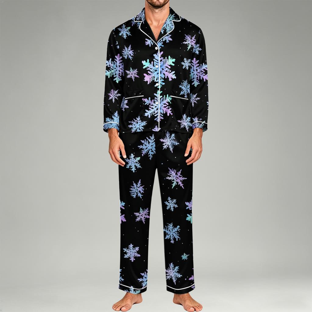 Men's Long Sleeve Button-Down Pajama Set, 2-Piece Sleepwear Loungewear with Pants for Home and Bedtime