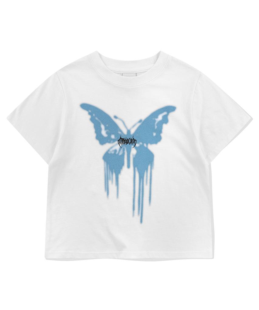 MAHAGRID Butterfly Goth Crop Tee White(Mg2Emft583A)