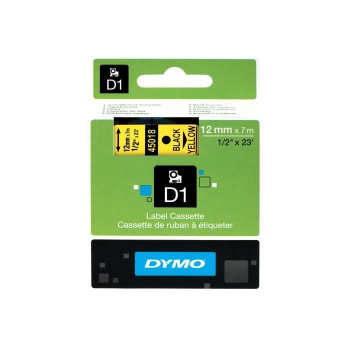 DYMO D1 Auto-adhésif Noir Sur Jaune Rouleau (1,2 Cm X 7 M) 1 Rouleau(x) Bande D'étiquettes Pour LabelMANAGER 160, 210D, 210D…