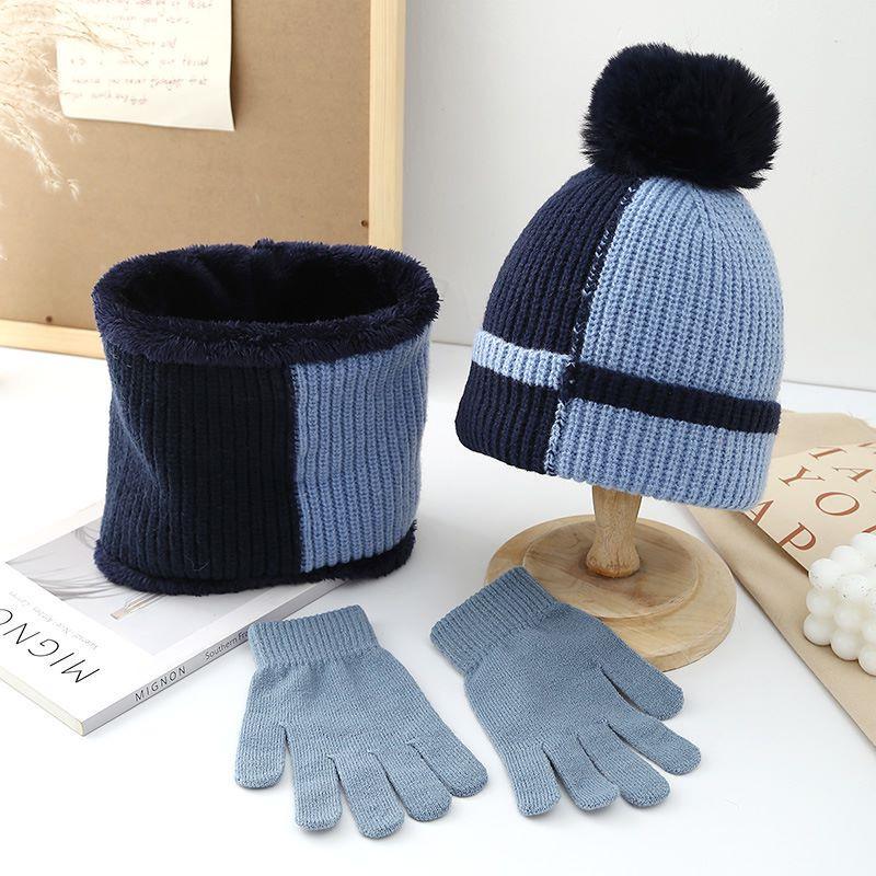 Autumn and winter hats Women's plush wool hats Winter cycling warm windproof and cold knitted hats Scarf gloves