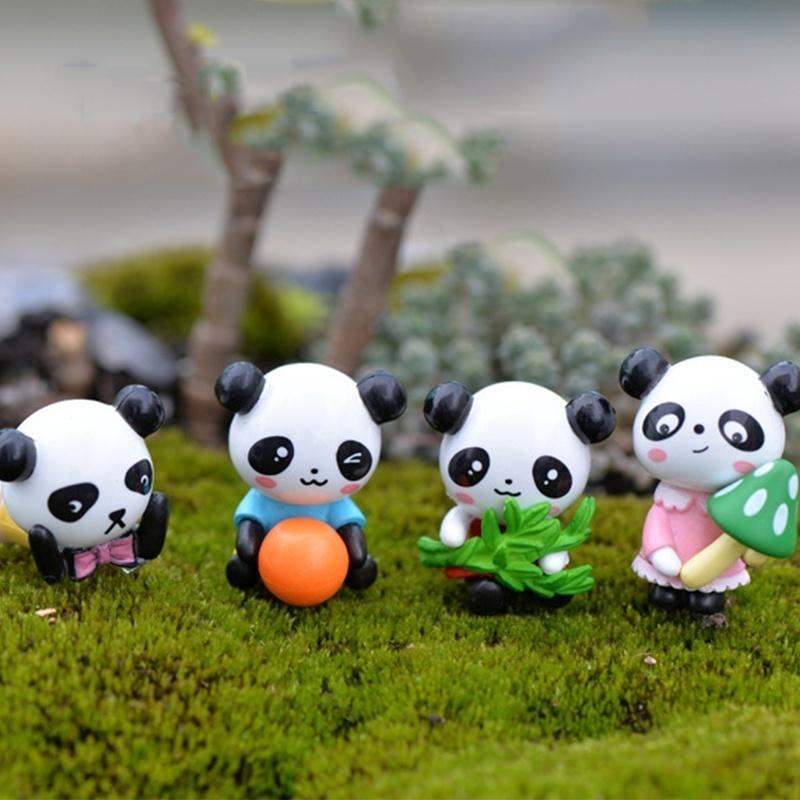 4 Pcs Cute Mini Panda Animal Figurines Micro Landscape Miniature Ornaments DIY Fairy Garden Terrarium Dollhouse Decoration