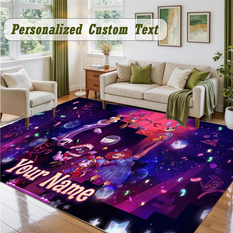 Crystal Velvet Square Rug Custom NameThe Amazing Digital Circus Pattern Non Slip Home Floor Decor Rug