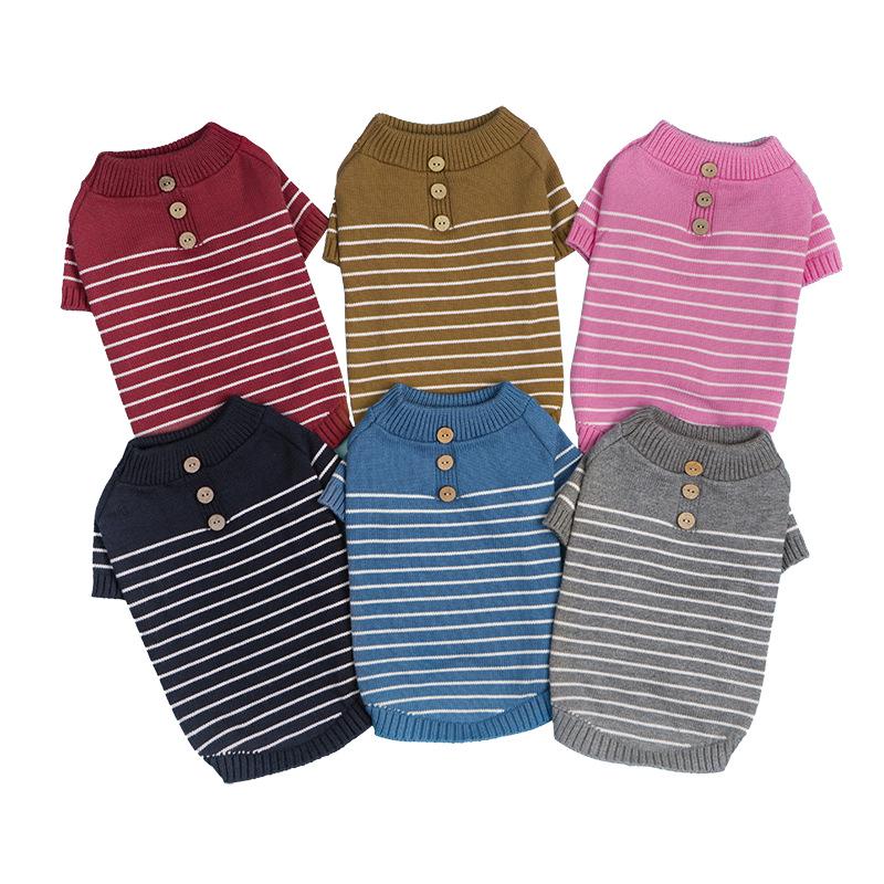 Autumn Striped Button Knitwear for Pets: Cozy Two-Legged Sweater for Dogs & Cats