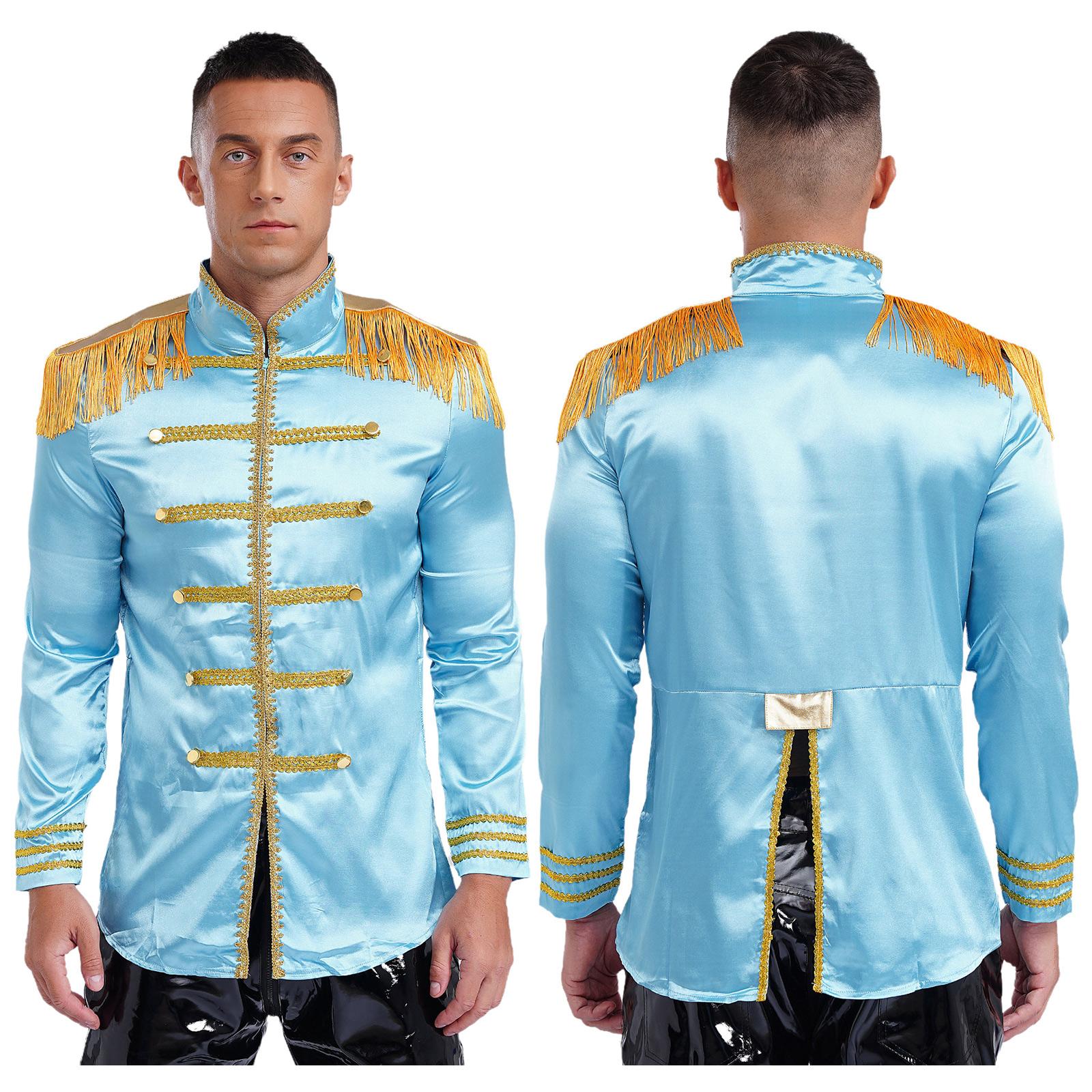 Volwassenen Mannen SGT Sergeant Pepper Kostuum Satin Vest Jas Hippy Middeleeuws Halloween Feest Optreden Carnaval Cosplay Kleding S brown