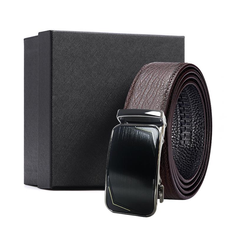 Business brauner Wasserwellen-Gürtel Geschenkbox erste Schicht Rindsleder Legierungs-Schnallenkopf Geschenk High-End Automatik-Schnallen-Set