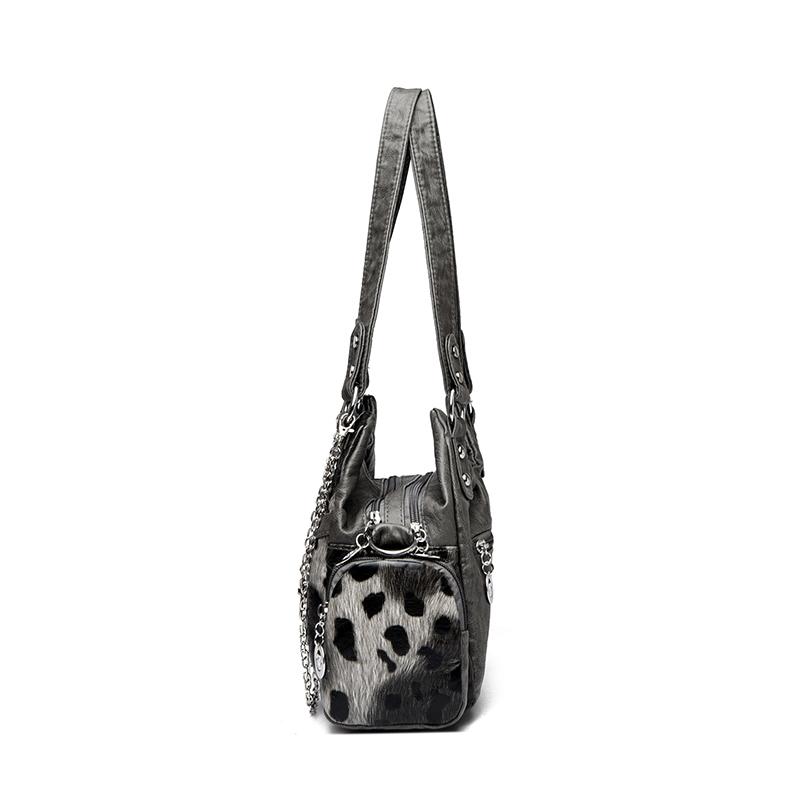 Women Y2K Leopard Print Faux Leather Shoulder Bag, Gothic Chain Butterfly Crossbody Handbag, Large Capacity Multi Pocket Punk Style Daily Travel Tote
