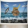Lustige Katze fängt Fisch Digitaldruck Polyester Wandteppich geeignet für den Einsatz in Wohnzimmern Schlafzimmern Büros Bars Partys