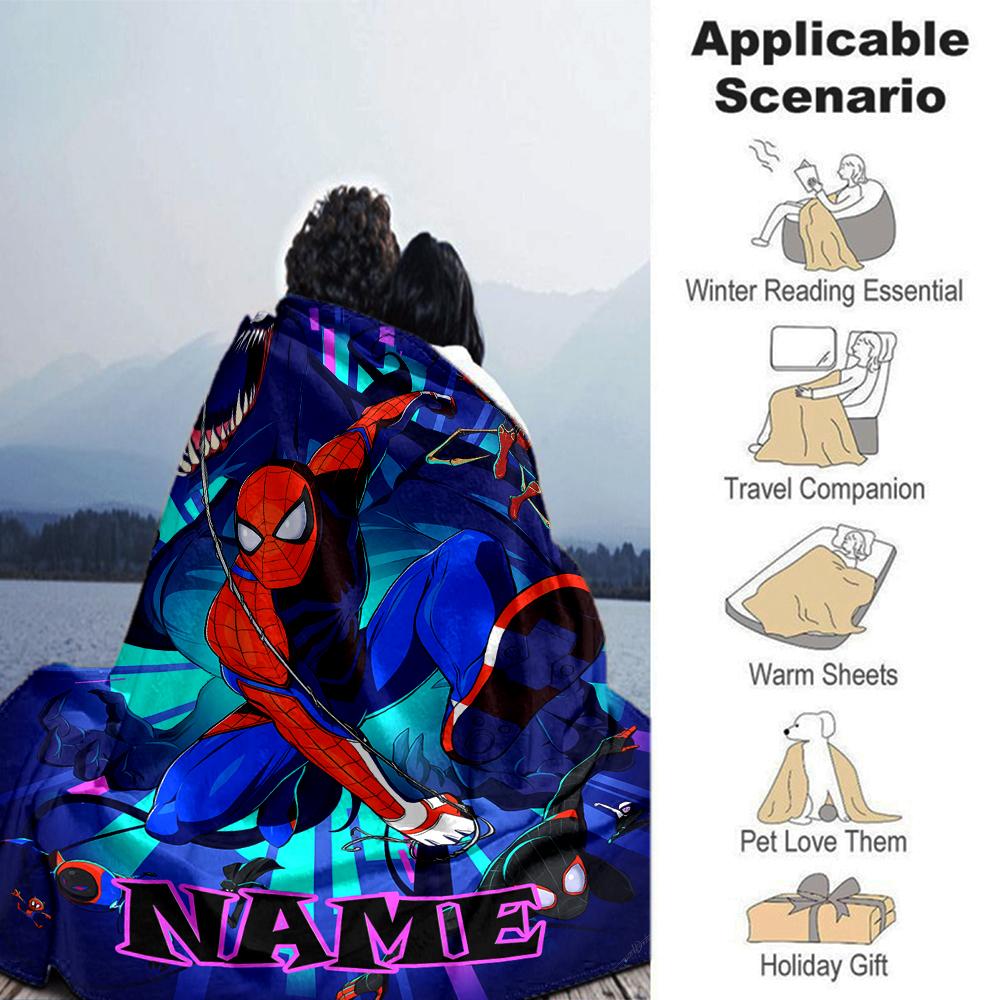 Customiz Name Personality Spider-Man Blanket Soft &Warm Sofa Office Bed Travel Lunch Break Blanket, Gift Suitable All Seasons