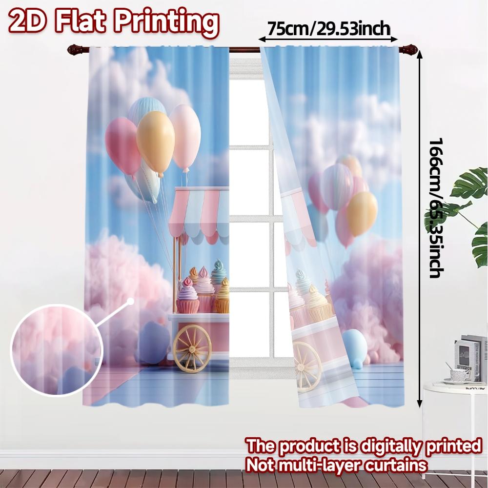2pcs, 2D FLAT PRINTING Curtains (Without Rod) Sweet Carnival Cart Popular Creative Curtains Polyester Curtains Thermal