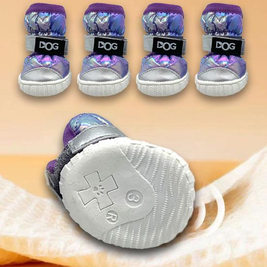 Yousheng 4Pcs Pet Shoes Non-Slip Waterproof Fastener Tape Fixing Thickened Warm Windproof Paw Protection Shoes for