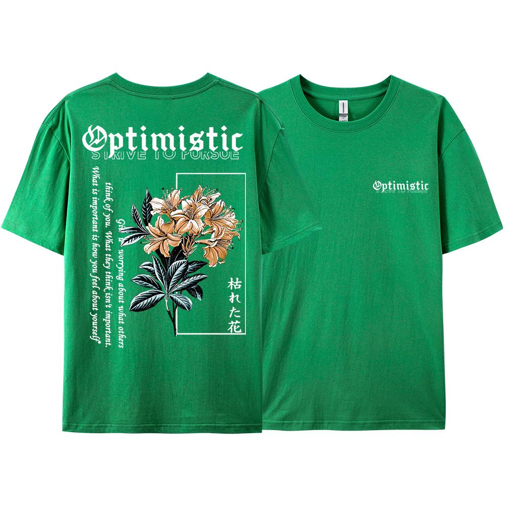 Optimistic Strive To Porsue Harajuku Flower Printing Men Women Tshirt Oversized Loose T Shirts Cotton Short Sleeve Hip Hop Tees