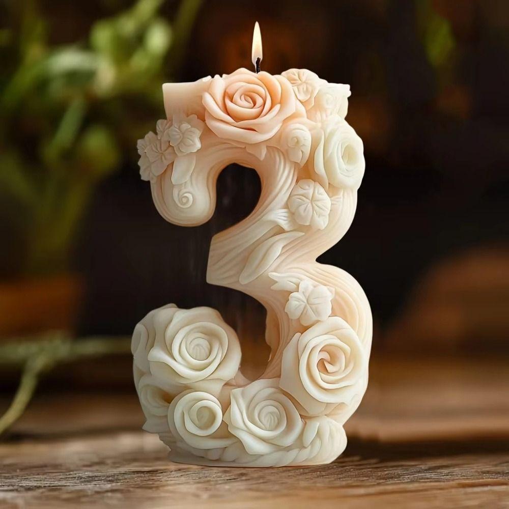 Rose Flower Number Shape Candle Molds DIY Soap Mould Resin Gypsum Mold  Home Decor