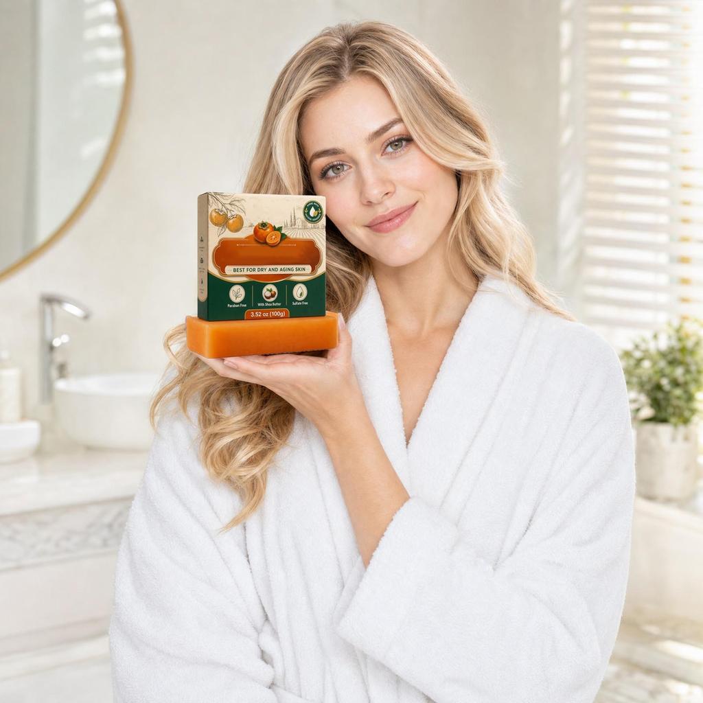 Persimmon Soap Bar for Dry and Aging Skin with Shea Butter Paraben Free Sulfate Free Gentle Cleansing 3 52 oz 100g Natural Ingredients