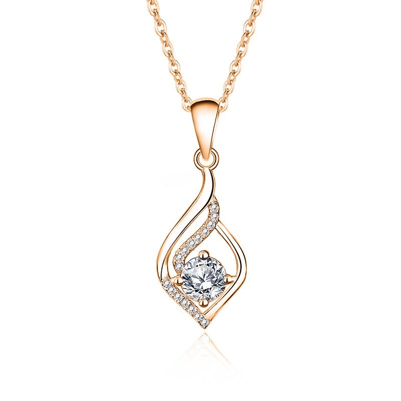 

S925 Silver Water Drop Pendant with 1 Carat Moissanite Necklace for Women – Luxury Fashion Diamond Ring Included Zircon Rose Gold FDDZ-001