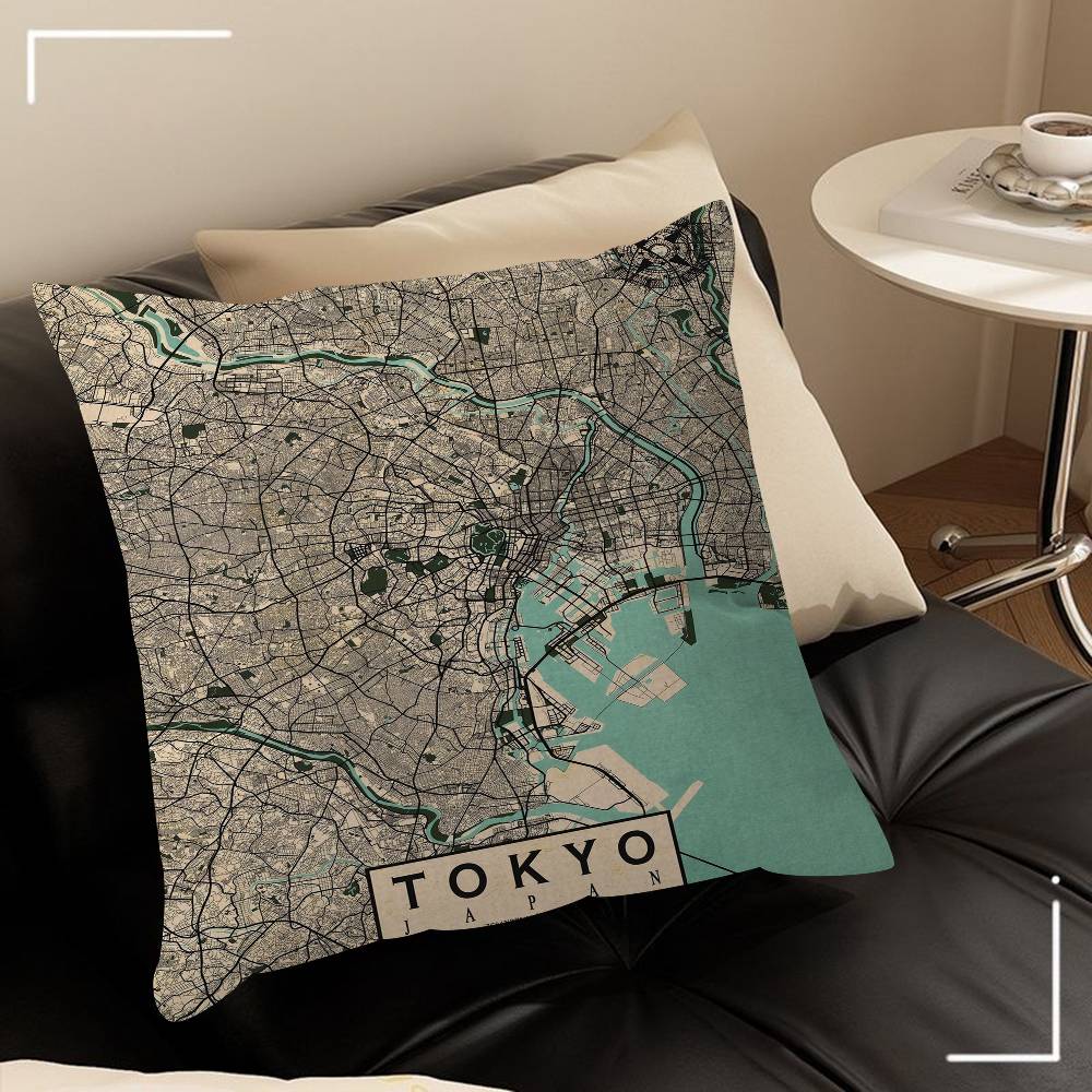 Vintage Japan Tokyo Japanese City Landscape Canvas Cushion Cover Pillow Cover Decor Pillowcase Printed Cushion Case For Couch