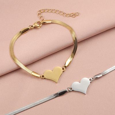 Stainless Steel Temperament Simple Love Blade Chain & Link Bracelet Unisex Fashion All-match Heart Snake Bone Accessories
