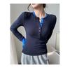 American Color Block Fashion Faux Two-Piece Long Sleeve Slimming Autumn Top