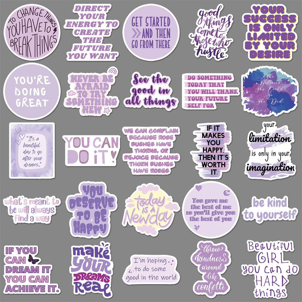 50 Purple Inspirational English Sentences Graffiti Stickers Personalized Creative Decoration Mobile Phone Water Cup Guka Stickers