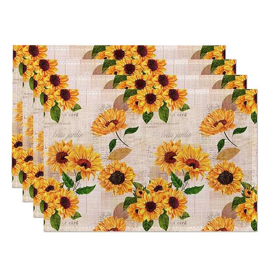 4 Pezzi Tovagliette Girasole in Lino, 18x12 Pollici Tovagliette Riutilizzabili per Tavola da Pranzo, Tappetini da Tavola Antiscivolo Isolanti dal Calore per Tavola da Pranzo di Casa, Festa Estiva