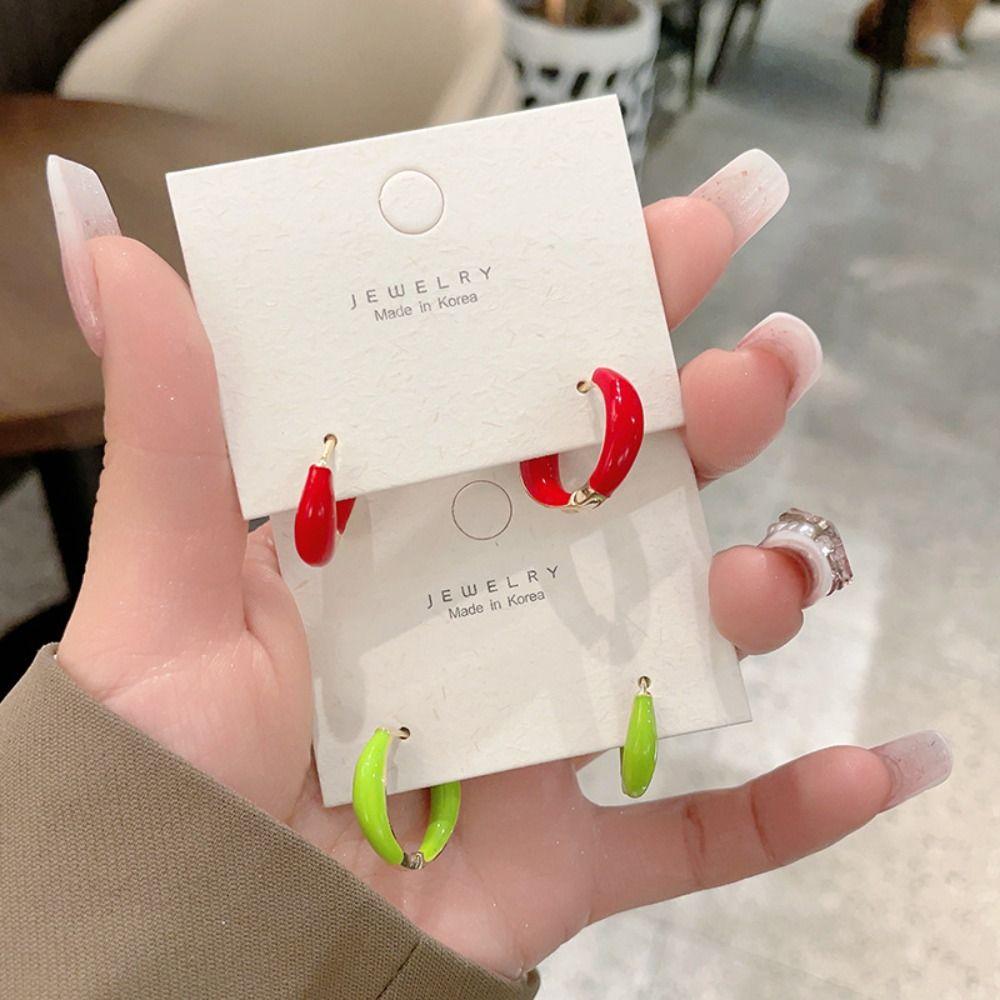 Circle Dripping Oil Earring Jewelry Accessories Hoop Ear Buckle Vintage Enamel Hoop Earrings  Girls