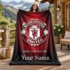 FC Manchester Custom Name Flannel Blanket Personalized Soft Warm Plush Throw Blanket Customized Gift for Family Friends